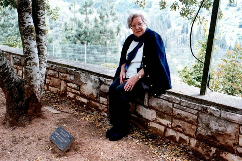 Humanosh Fame by his tree at Yad Vashem
