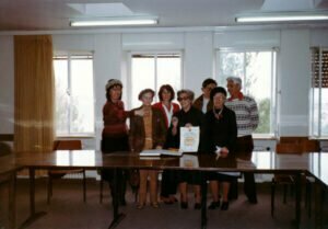 Yad Vashem, award ceremony, from the left: Yad Vashem employee, Tova Shtok, Stella Arad, Slava with a diploma, Hadassa, Zofia Hendel and Arie Nativ, 1984