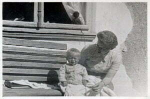 Ania Volosianska with Slawa, spring 1944, Drohobych